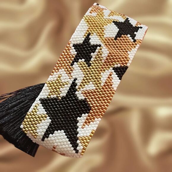 Miyuki Glass Seed Bead Wide Cuff Stars Tassel Bracelet - Picture 2 of 3